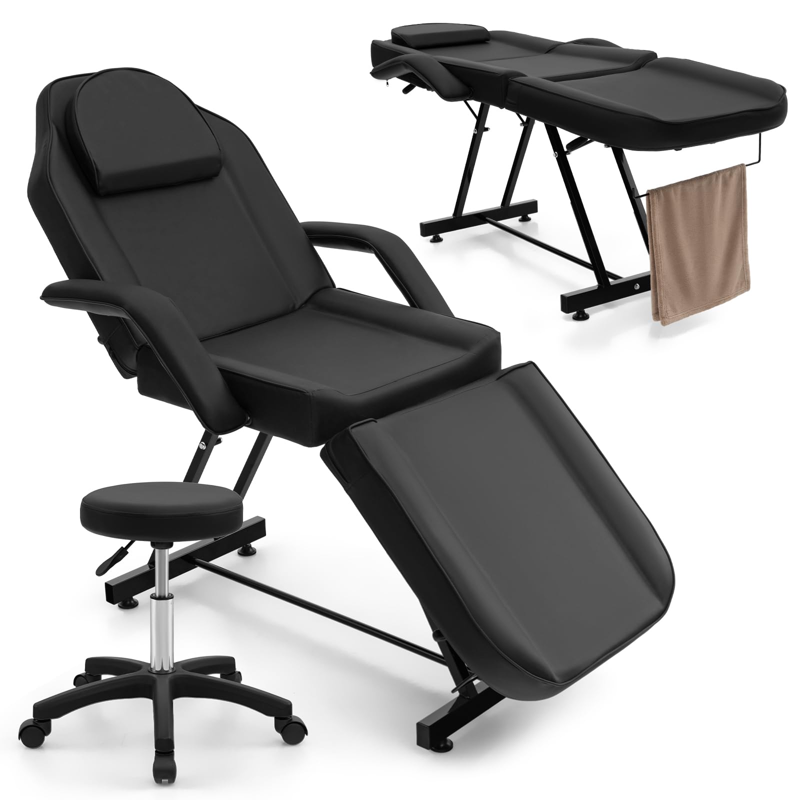 Giantex 73" Facial Chair with Hydraulic Stool, Tattoo Chair with with Adjustable Backrest & Legrest 