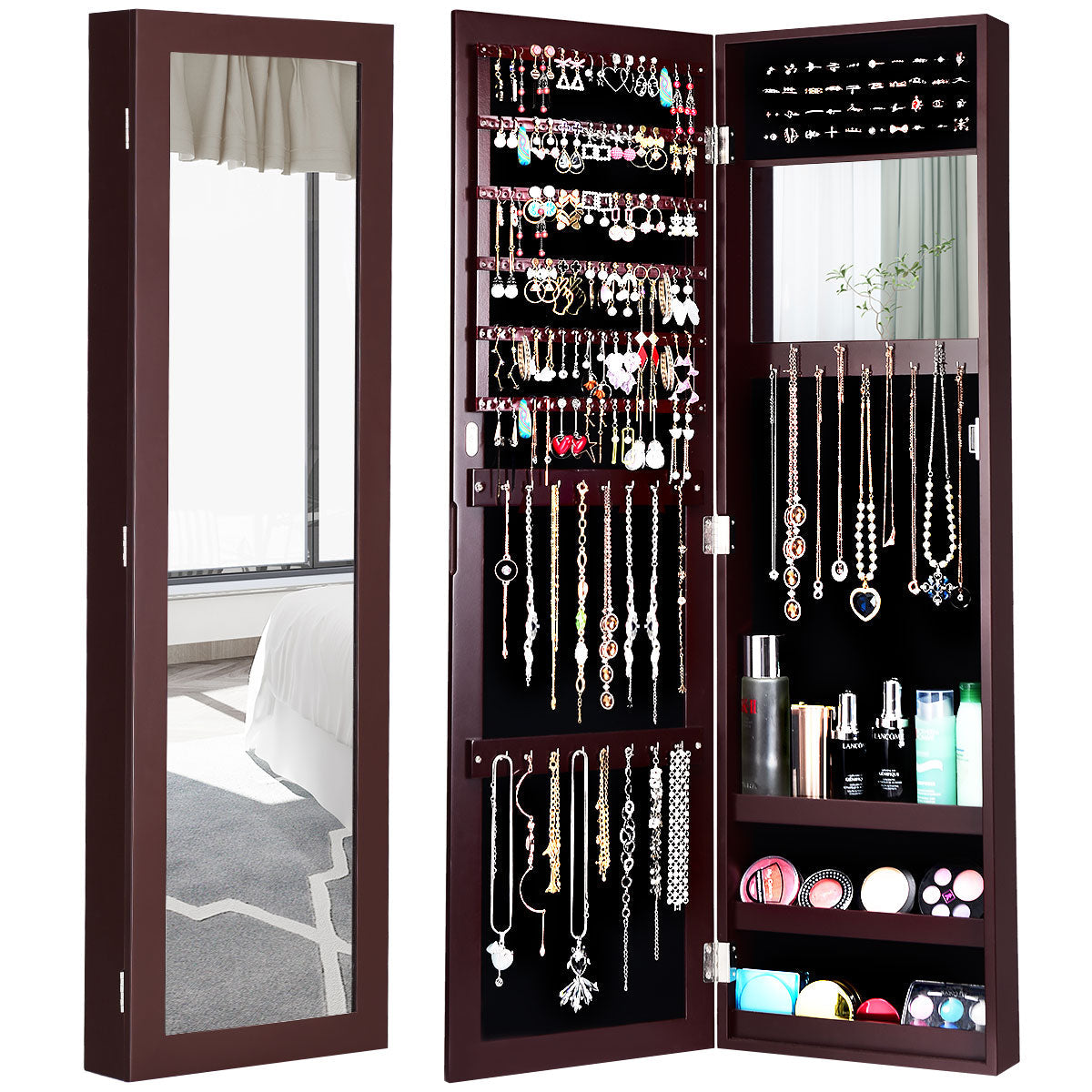 Jewelry Armoire Cabinet Wall Door Mounted with Full Length Mirror 