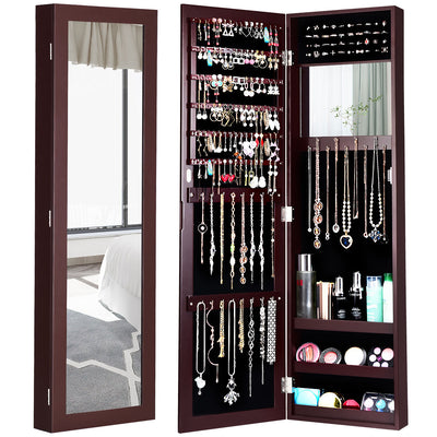 Jewelry Armoire Cabinet Wall Door Mounted with Full Length Mirror 