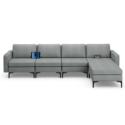 Giantex 4 Seat Convertible Sofa Couch, 123" L Sectional Sleeper with 2 or 1 USB Ports Socket 