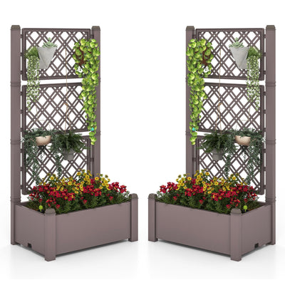 Giantex Raised Garden Bed with Trellis 59”, Self-Watering Planter Box with Water Level Indicator & Removable Space Dividers 