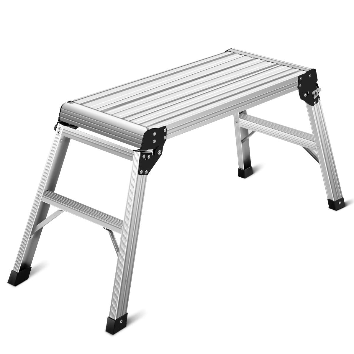 Giantex Capacity 330 LBS Heavy Duty Portable Bench Folding Ladders Stool w/Non-Slip Mat (Silver) 