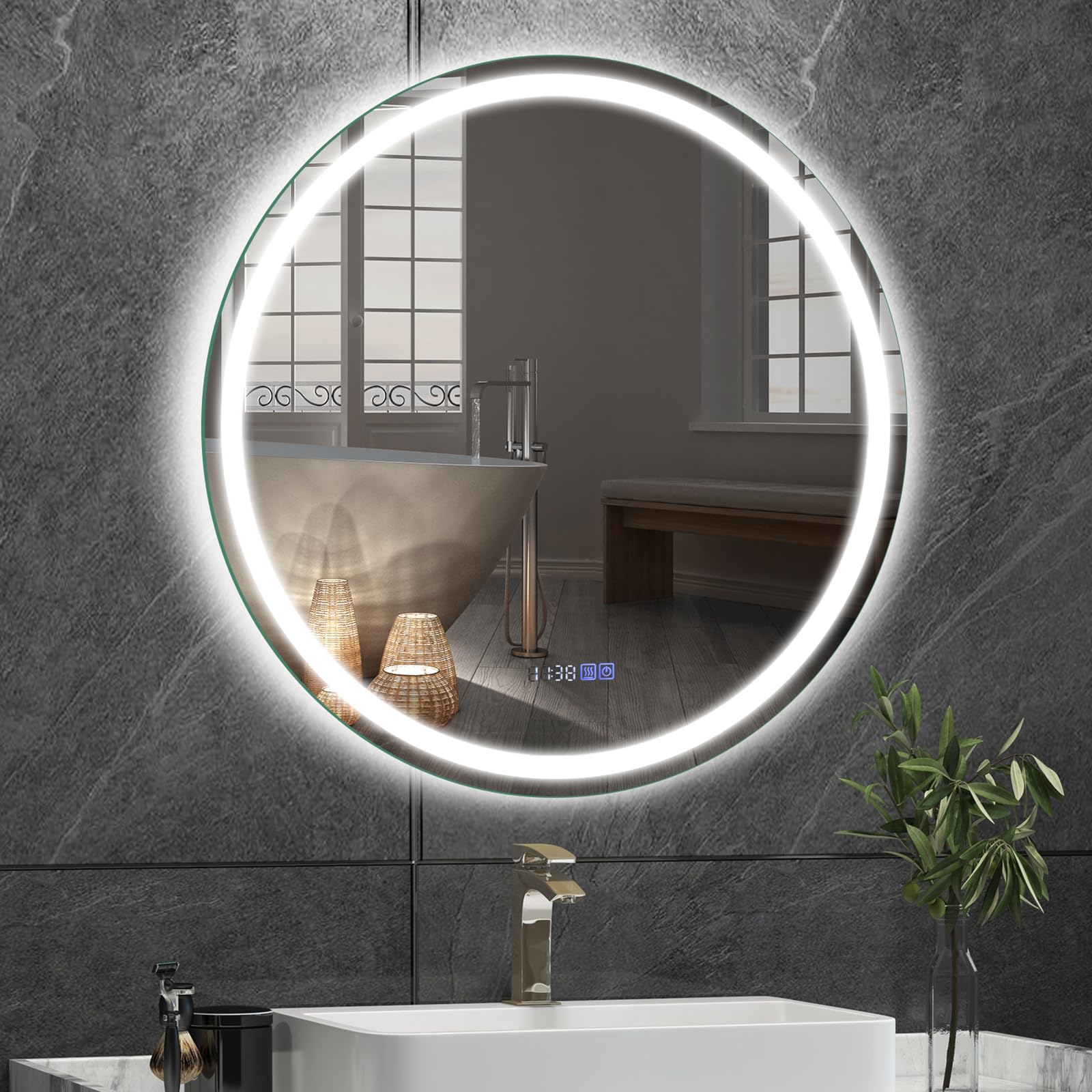 LED Bathroom Mirror - Lighted Vanity Mirror Wall Mounted, Front and Backlight, 3 Lighting Colors