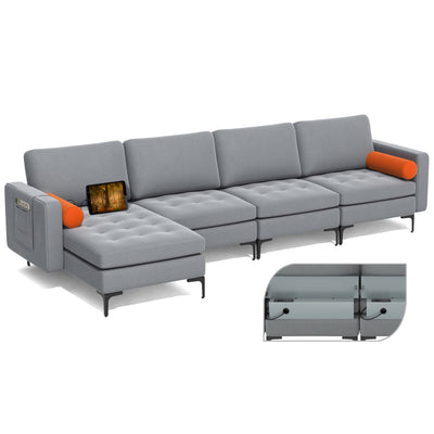Giantex Sectional Sofa Couch, Convertible Sleeper with 2 or 1 USB Ports Socket 