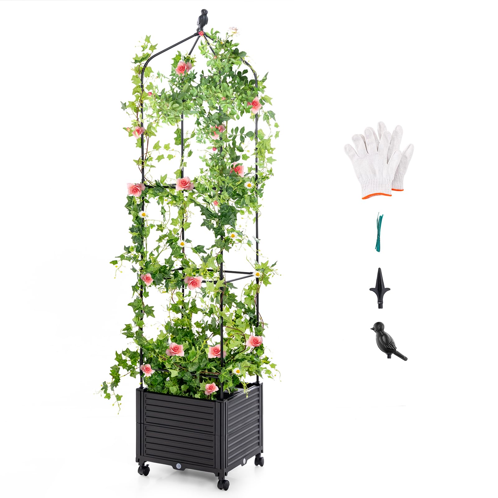 Giantex Raised Garden Bed with Tomato Cages, Obelisk & Bird Top 