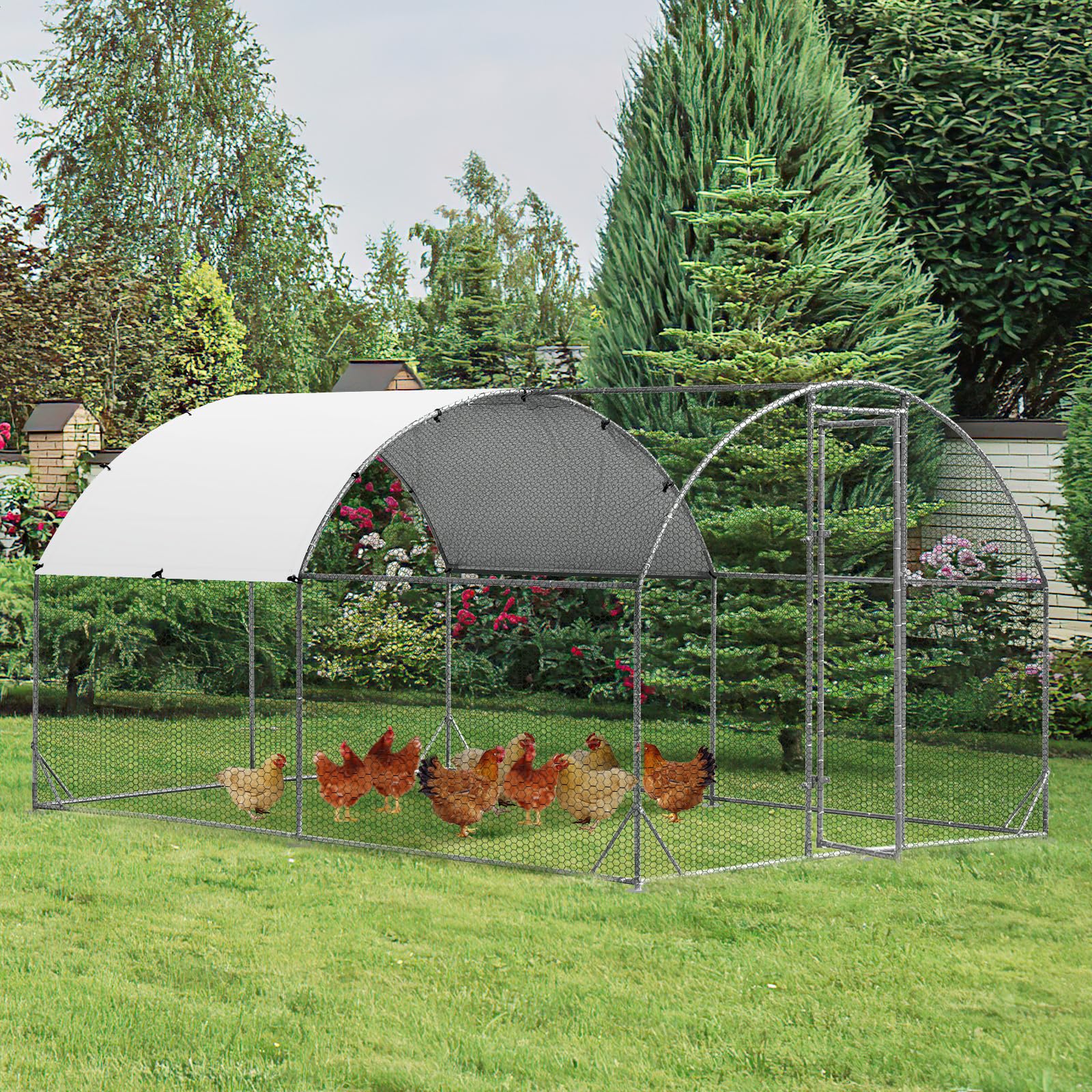 Giantex Metal Chicken Coop, Galvanized Walk-in Chicken Run with Waterproof PE Cover, Dome 