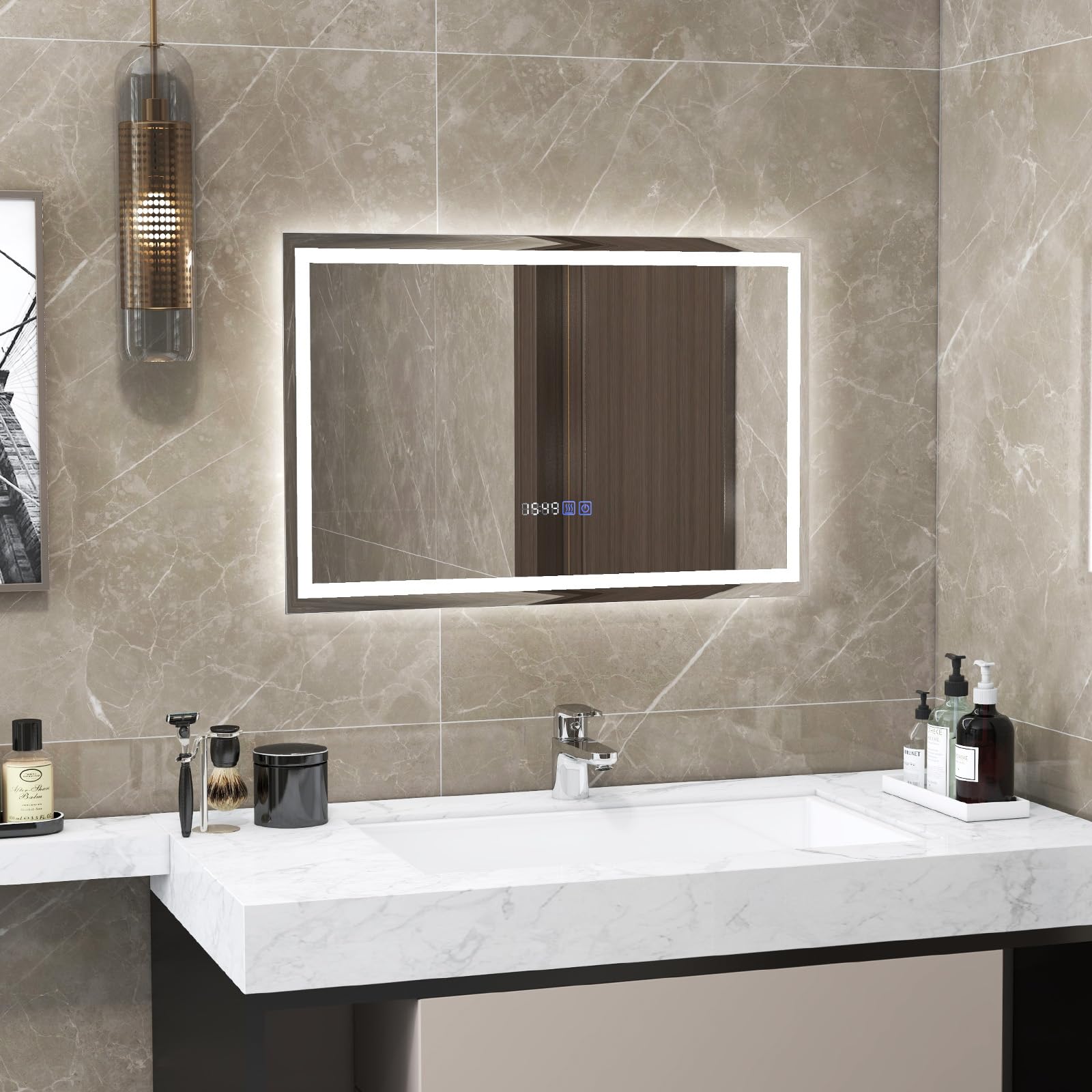 CHARMAID LED Bathroom Mirror - Lighted Vanity Mirror with Front and Backlight, 3 Lighting Colors, Adjustable Brightness 