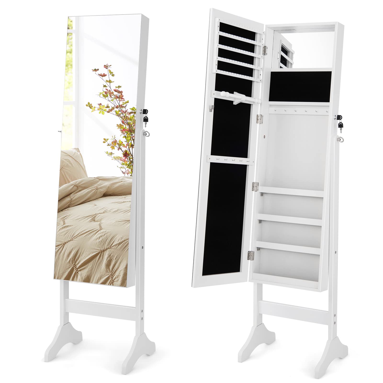 CHARMAID Jewelry Organizer Armoire, Standing Mirror with Jewelry Storage