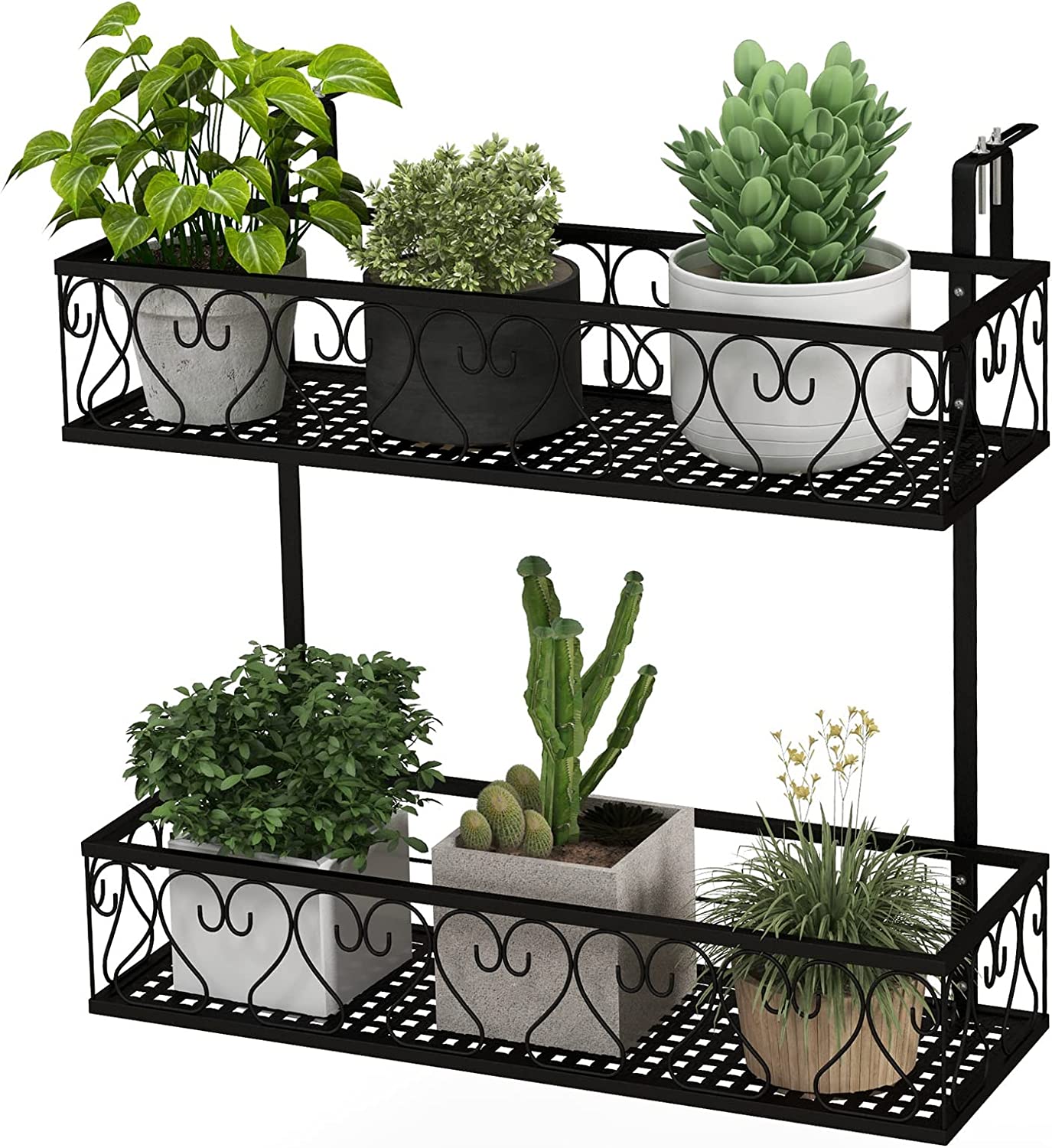 Giantex Balcoy Flower Pot Stand Rack w/ Adjustable Hooks & 2 Planter Baskets 