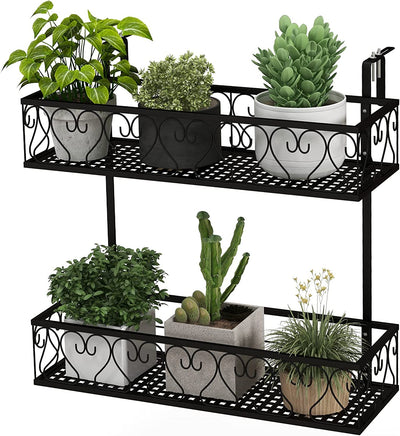 Giantex Balcoy Flower Pot Stand Rack w/ Adjustable Hooks & 2 Planter Baskets 