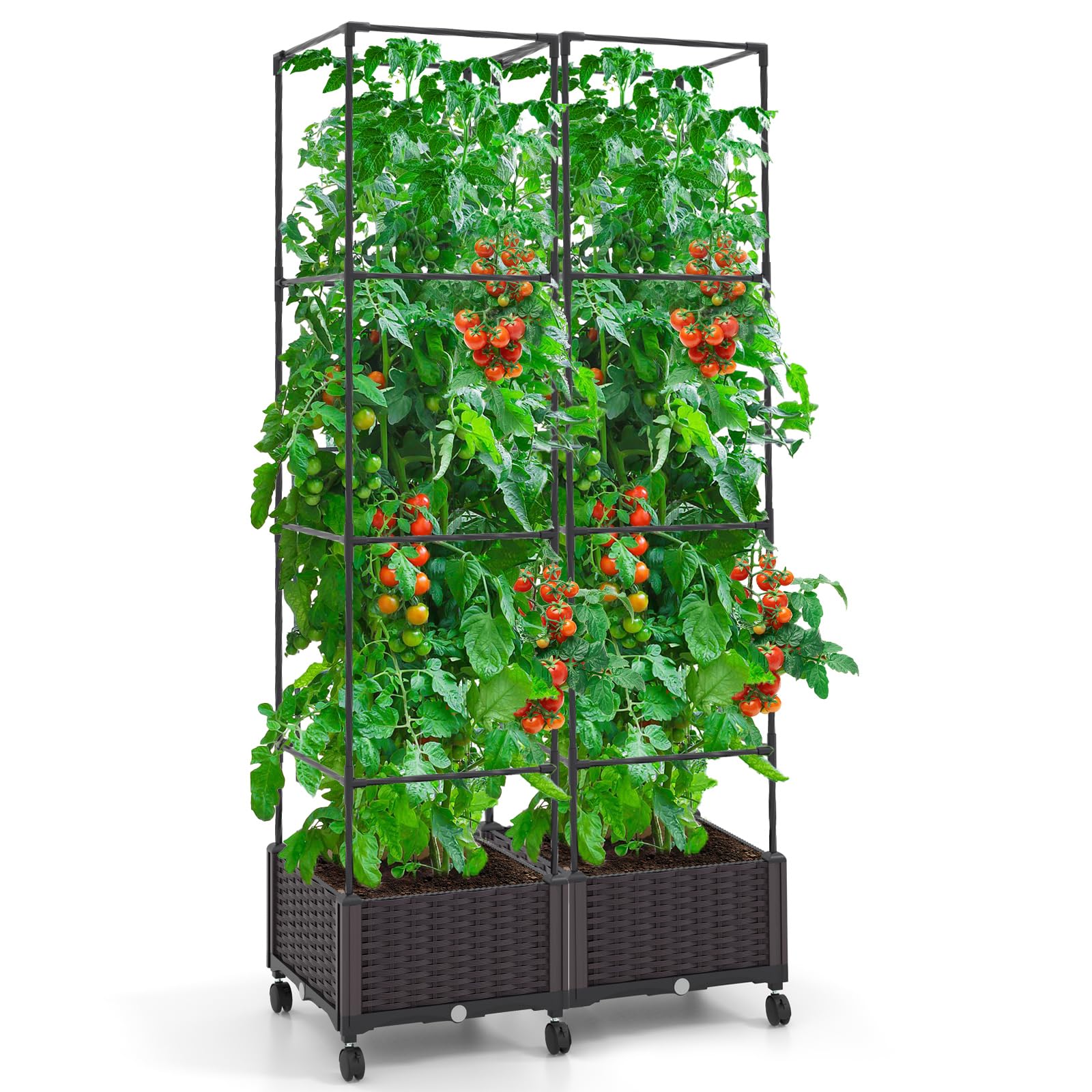 Giantex Raised Garden Bed with Tomato Cages, 67” Adjustable Height 