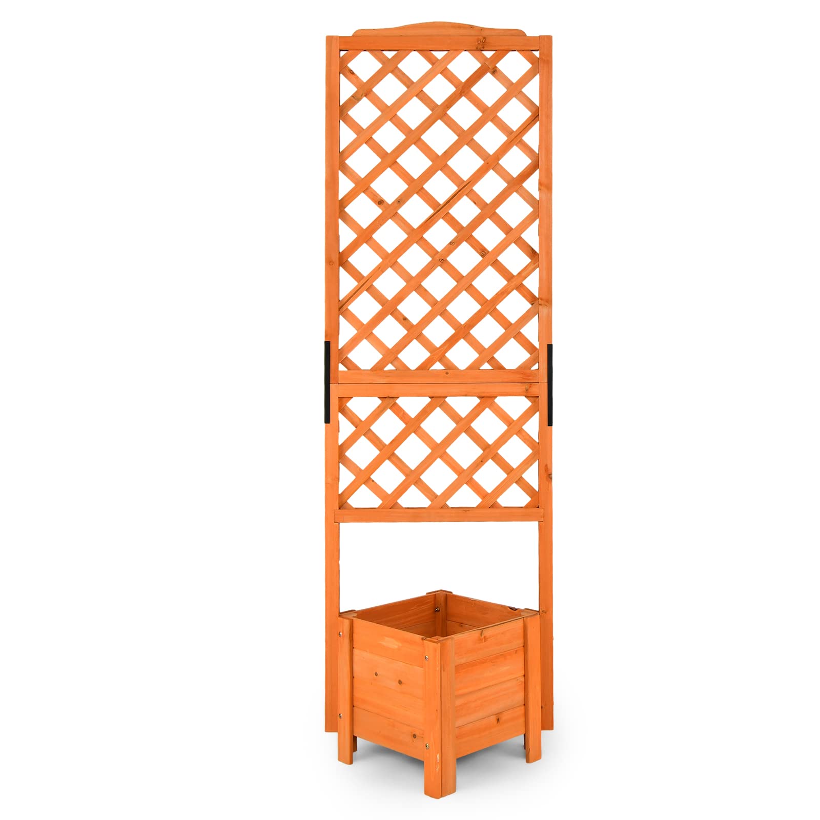 Giantex Planter Raised Bed with Trellis, Wood Raised Garden Bed 71" High Trellis for Plant Flower Climbing 