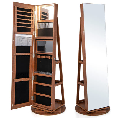 CHARMAID 63.5"H Jewelry Armoire with Full Length Mirror 360 Degree Swivel, 3-Color LED lights 