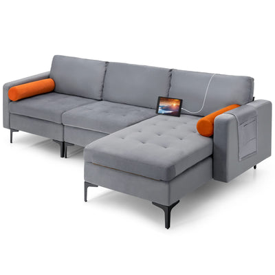 Giantex 97" Large Couch, 3 Seat Sectional Sofa Set, L-Shaped Modular Sleeper with Chaise Lounge & USB Port & Socket 