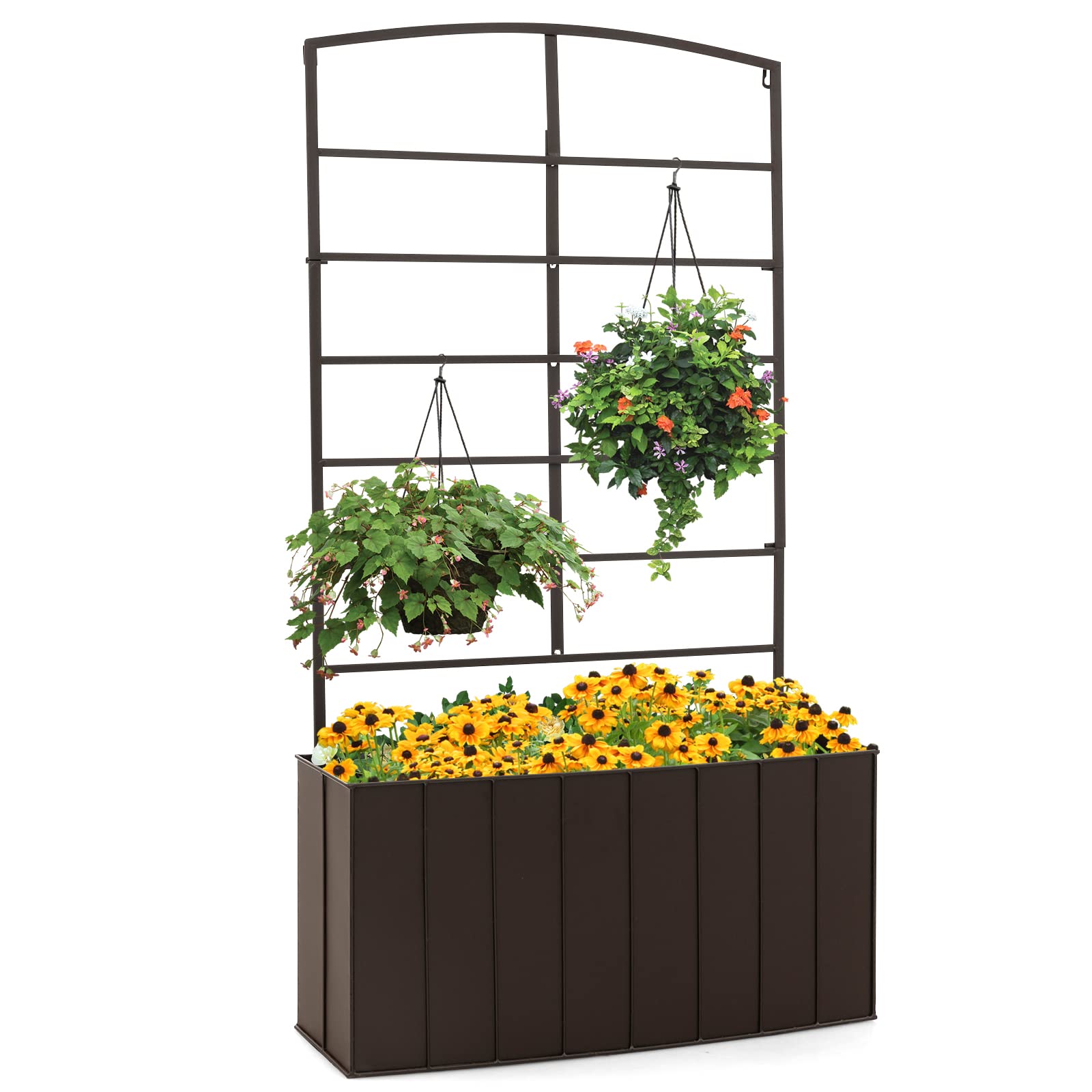 Giantex Raised Garden Bed with Trellis, Vertical Bed Box with Lattice for Vine Flowers Climbing or Hanging 