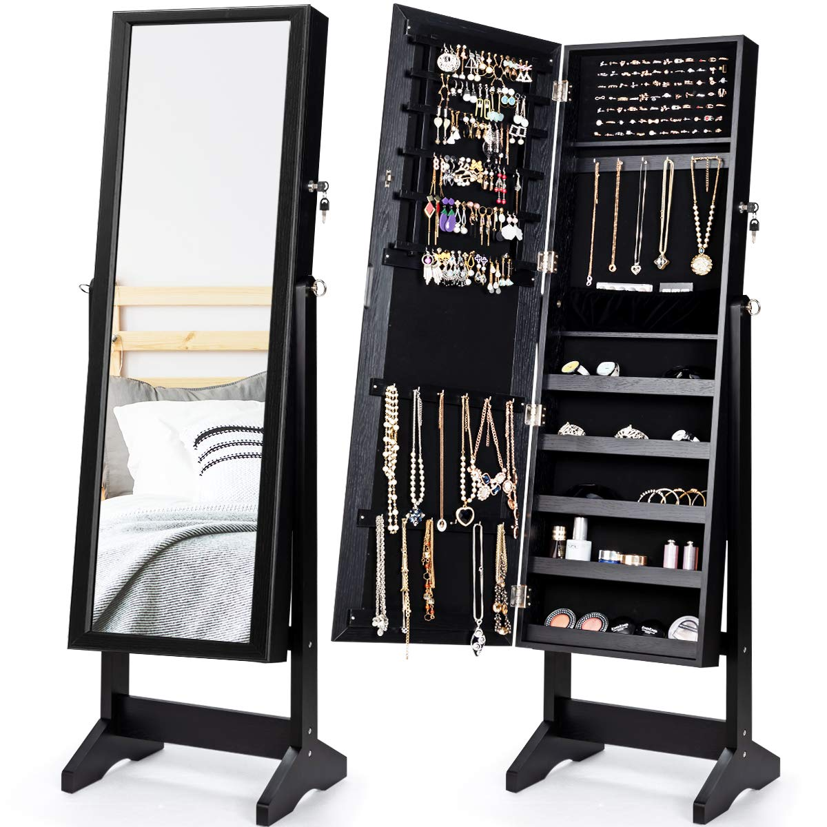 CHARMAID Freestanding Lockable Jewelry Organizer Box with Large Storage Capacity 