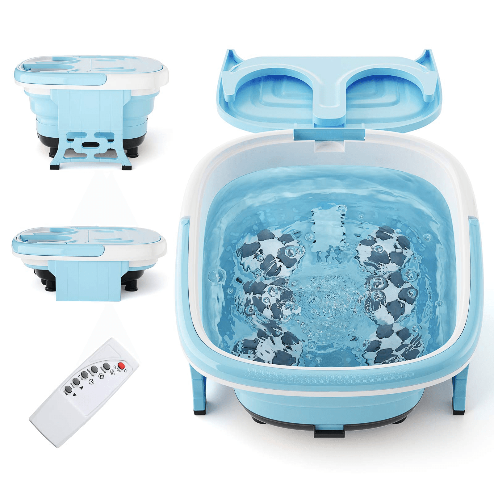 Giantex 6 in 1 Foot Spa Bath Massager Collapsible, Pedicure Tub Bath w/Folding Cover, Feet Salon Tub (Blue/Gray) 