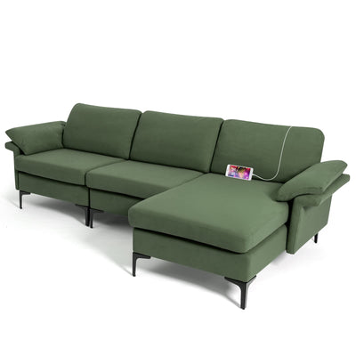 Giantex 100.5" L Convertible Sofa Couch, 3-Seat Sectional Sleeper with USB Ports & Socket 