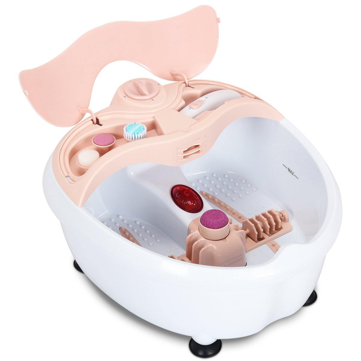 Giantex Foot Bath Massager Spa, Double-Layer Barrel Non-Cracking Foot Baths w/Callus Remover (Pink) 