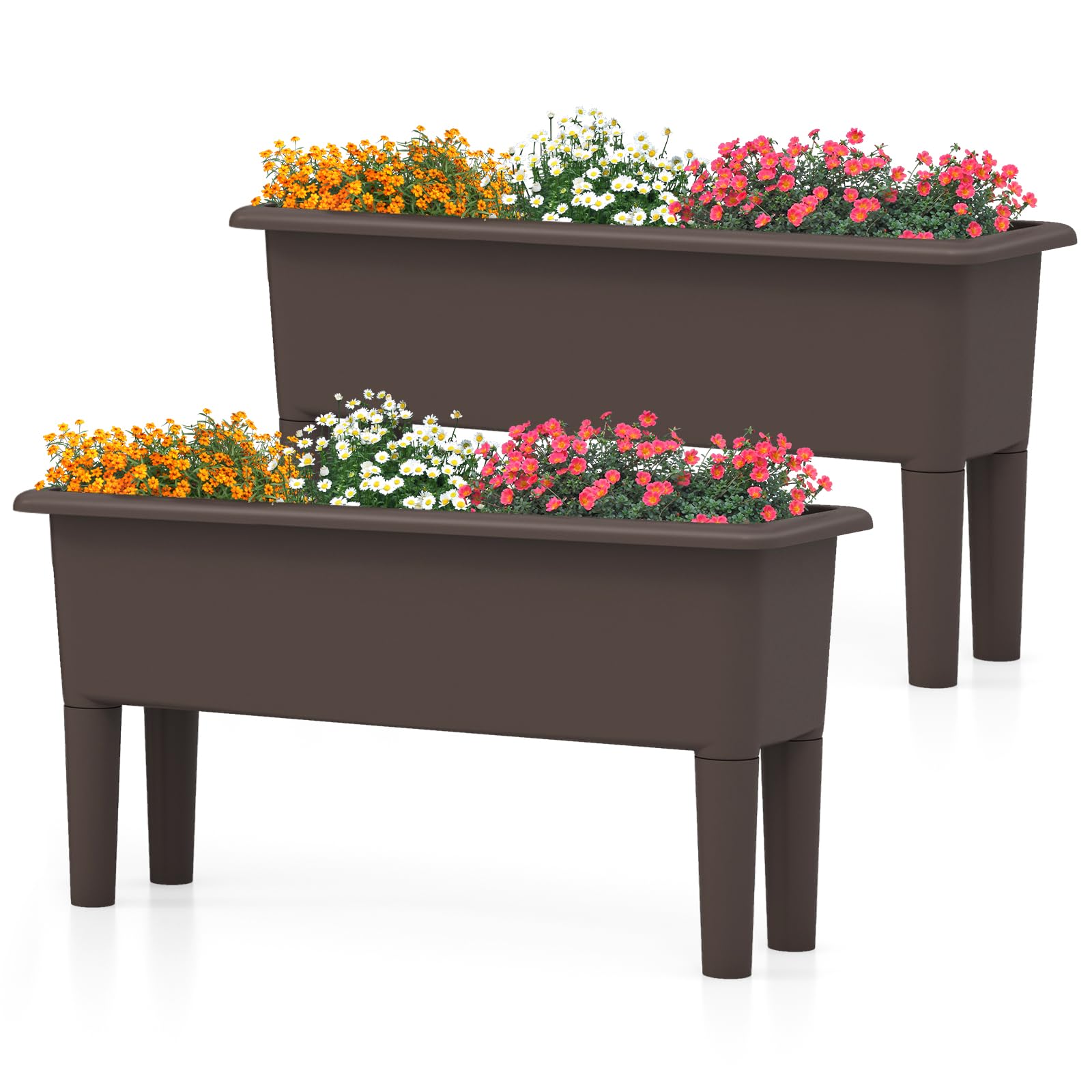 Giantex Raised Garden Beds Outdoor Set of 2, Self-Watering Planter Box with Detachable Legs & Drainage Hole 