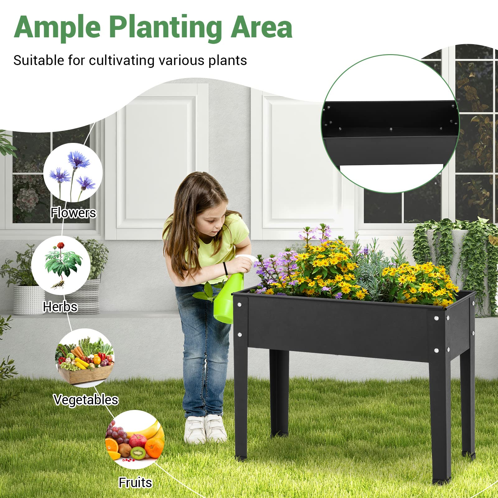 Giantex Raised Garden Bed, Metal Planter Box with Legs, Drain Hole, Outdoor Indoor Elevated Garden Box 