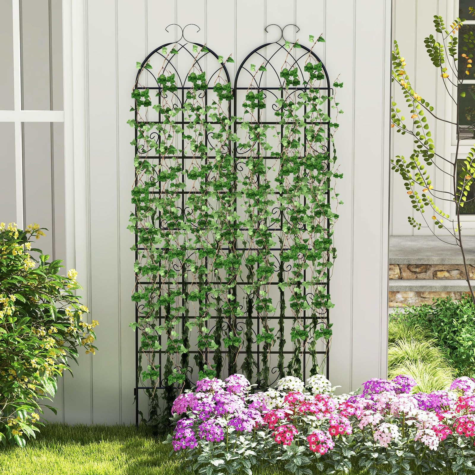 Giantex 2 Pack Trellis for Climbing Plants Outdoor, 7 FT Tall Galvanized Steel Garden Trellis