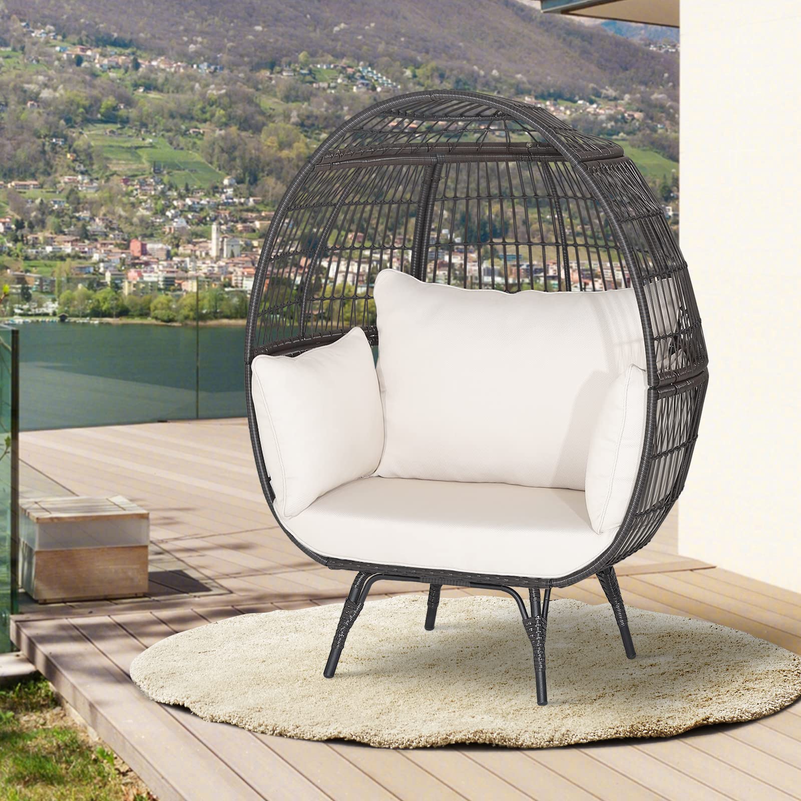 Giantex PE Rattan Egg Chair - Oversized Hammock Chair with Thick Cushions & Sturdy Metal Frame 