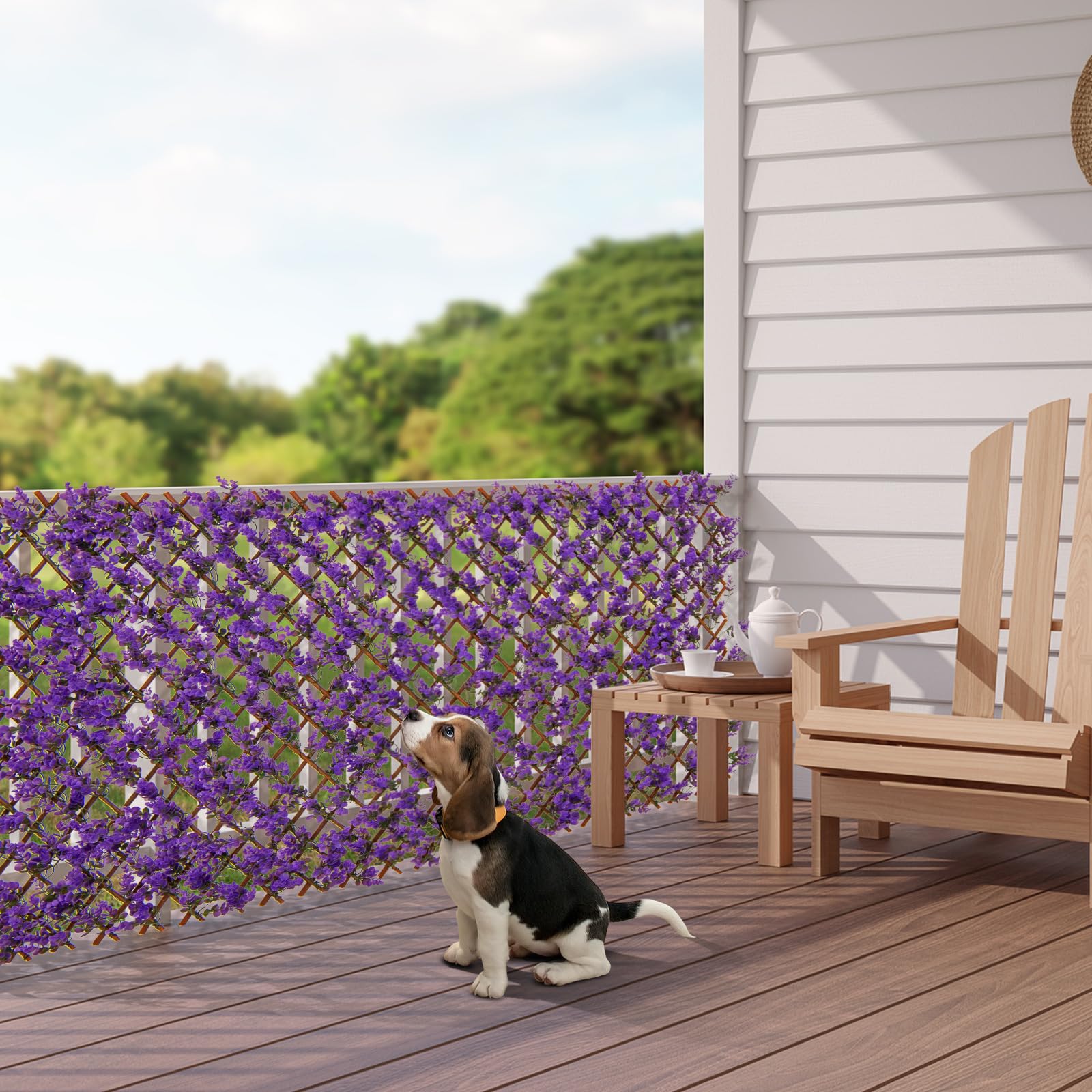 Giantex Expandable Fence Privacy Screen - Decorative Faux Purple Eucalyptus Fencing Panel for Balcony