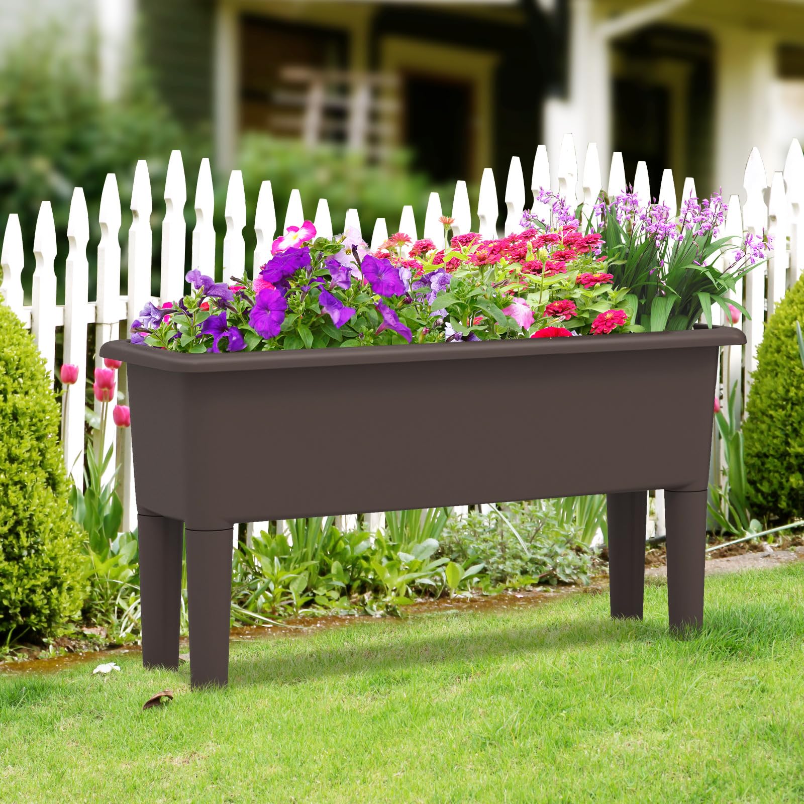 Giantex Raised Garden Beds Outdoor Set of 2, Self-Watering Planter Box with Detachable Legs & Drainage Hole 