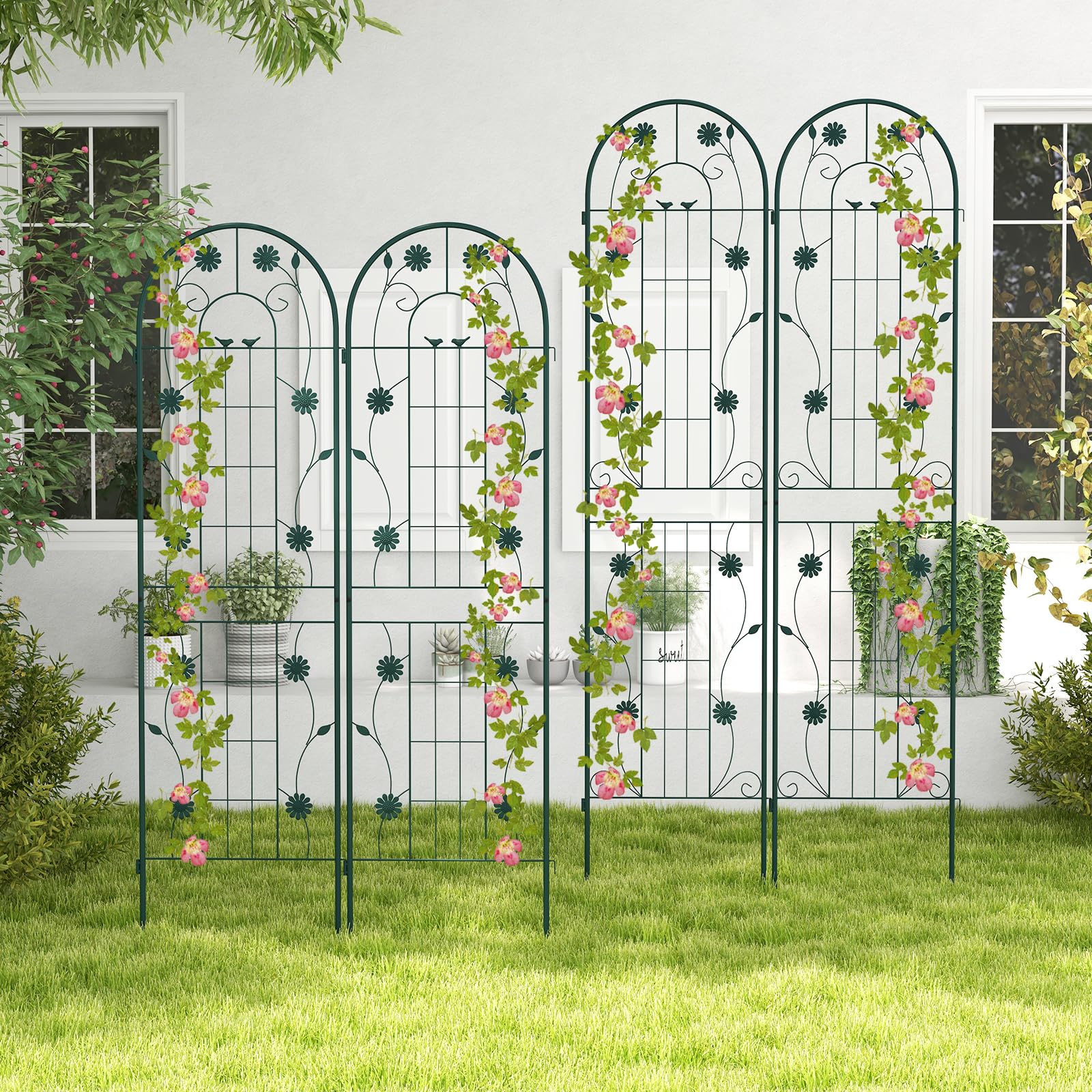 Giantex Garden Trellis, Tall Galvanized Steel Trellis for Climbing Plants 