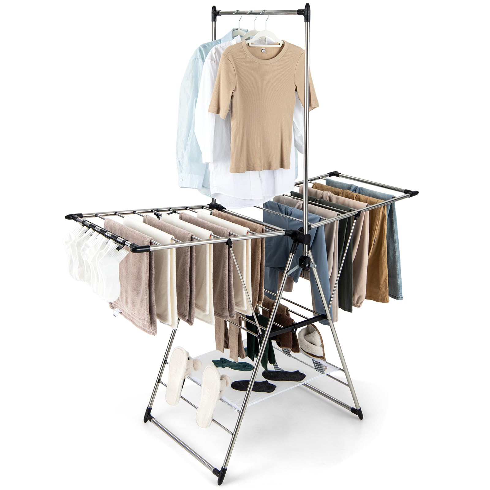 Giantex Clothes Drying Rack, Aluminum Foldable Laundry Drying Rack with with 6-Level Adjustable Height