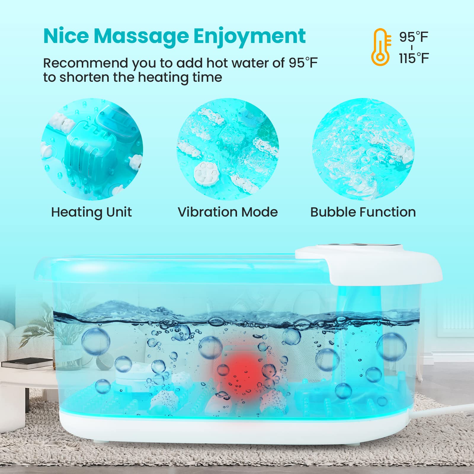 Giantex Foot Spa with Heat and Massage - Feet Bath Soak Tub w/Bubble, Vibration, Removable Pedicure Stone 