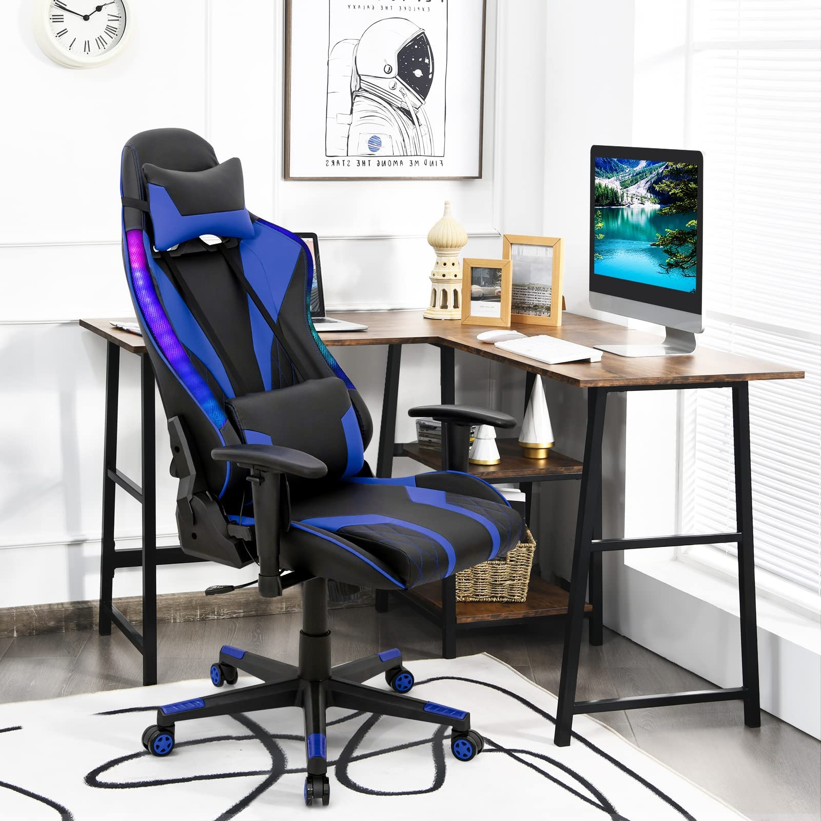 Giantex Gaming Chair with RGB LED Lights, Ergonomic Video Game Chair 