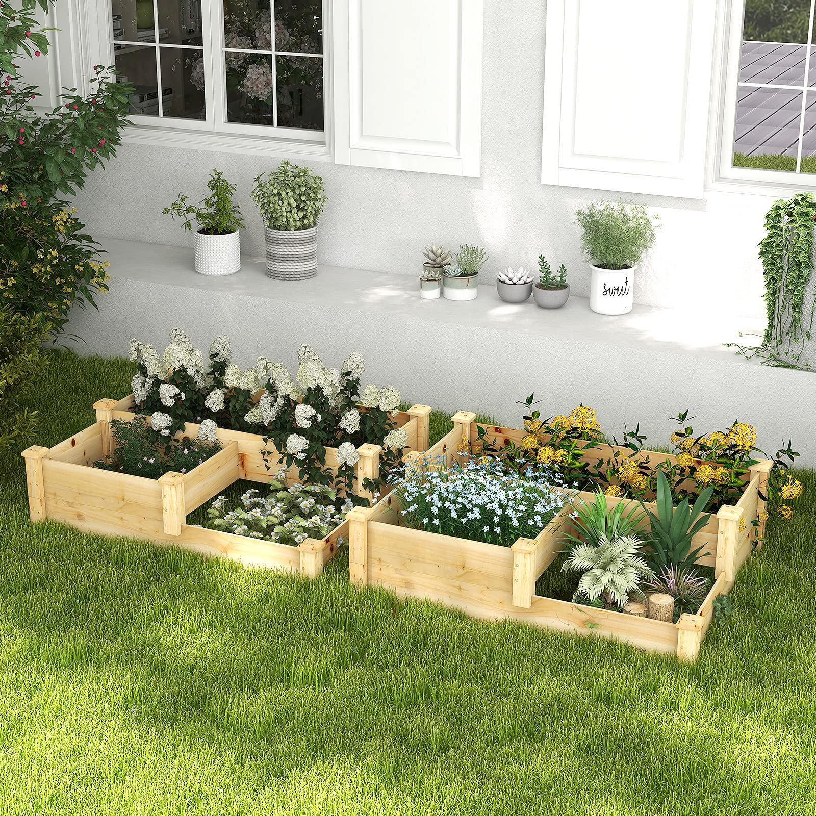 Giantex Raised Garden Bed, Wood Planter Box for Vegetables Flowers Fruit Herb, Easy Assembly (42.5" Lx34.5 Wx14.5 H) 