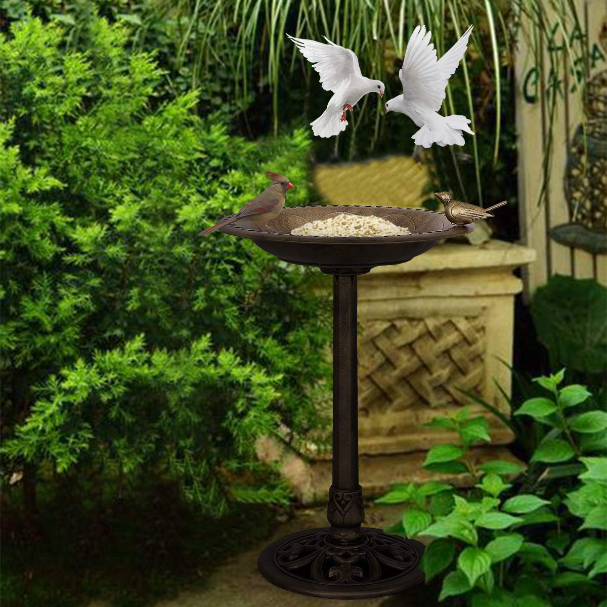 Giantex 28 Inch Height Pedestal Bird Bath Feeder Freestanding Antique Outdoor Garden Yard Patio Decor 