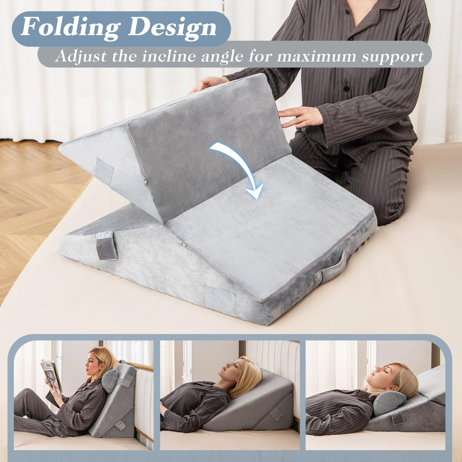 Giantex Bed Wedge Pillow for Sleeping, 12 Inch Adjustable Triangle Pillow with Air Memory Foam 