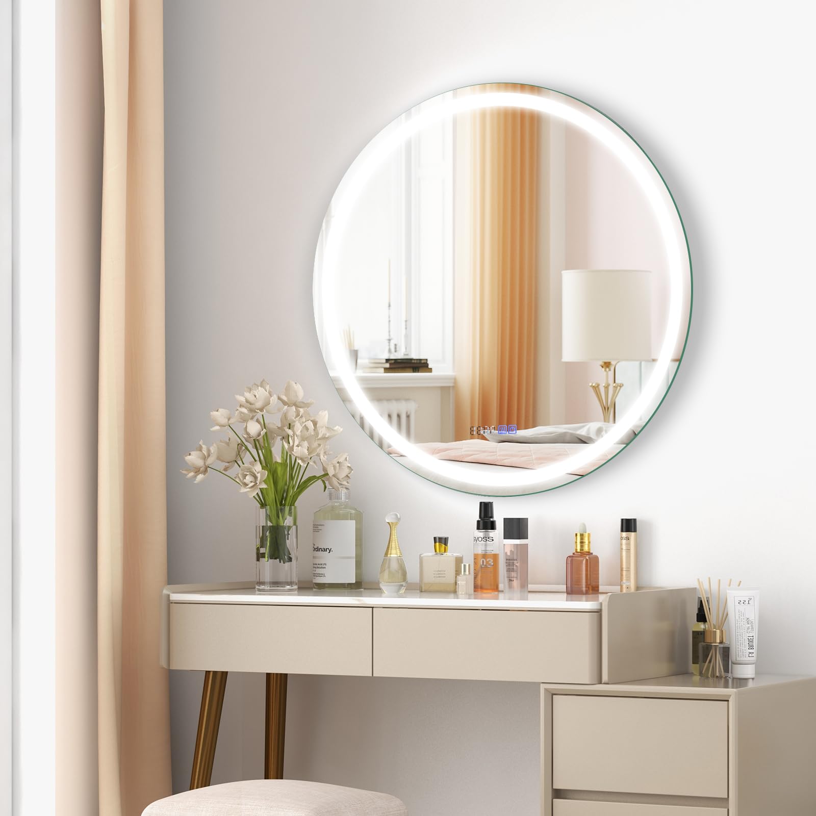 LED Bathroom Mirror - Lighted Vanity Mirror Wall Mounted, Front and Backlight, 3 Lighting Colors 