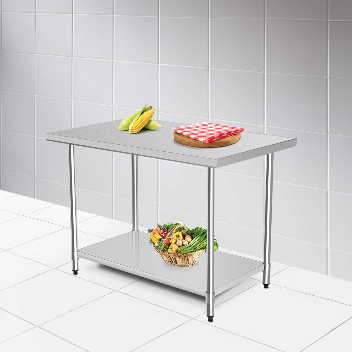 Giantex Stainless Steel Work Table with Shelf Commercial Kitchen Food Prep Table 