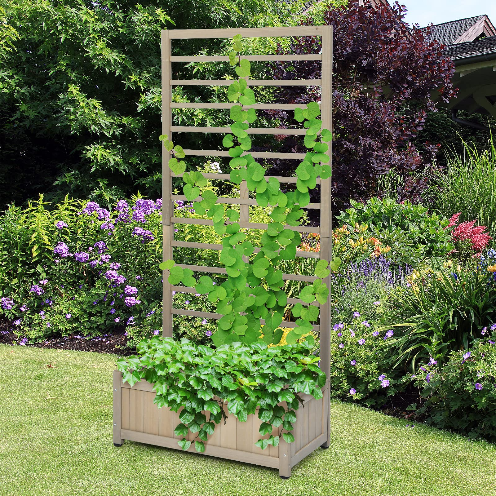 Plant Raised Bed with Trellis for Flower Climbing 