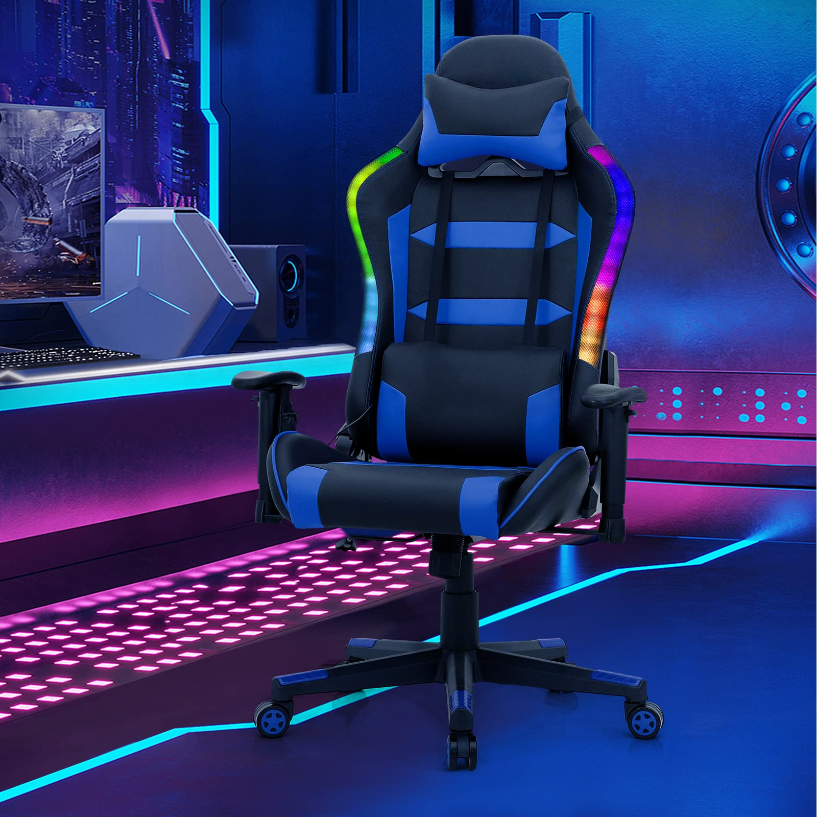 Giantex RGB Gaming Chair, Ergonomic Video Game Chair with Led Light 