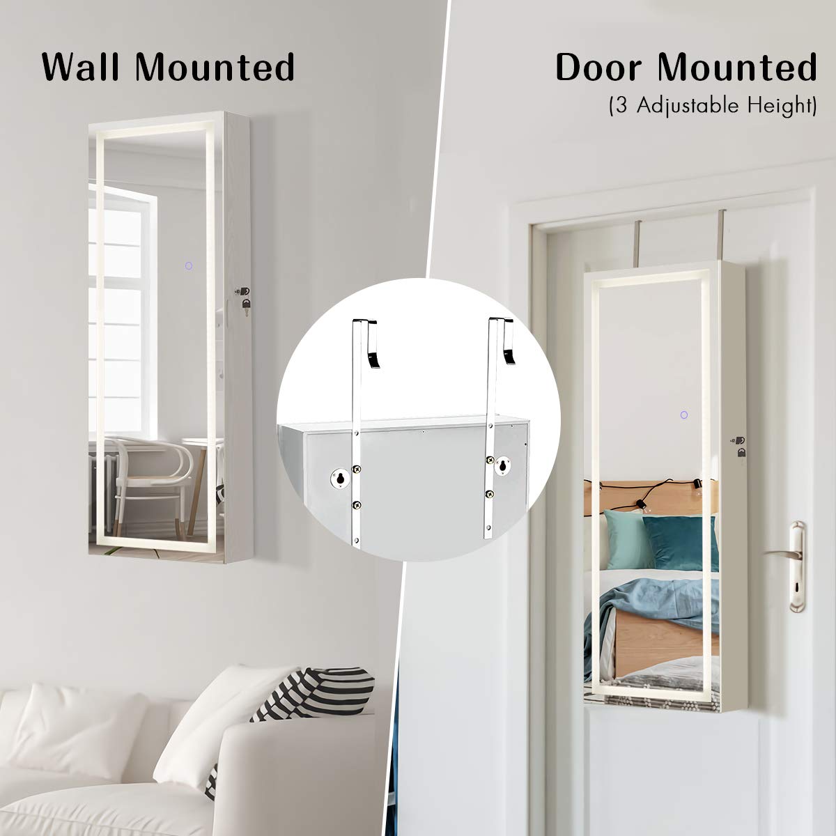 CHARMAID Jewelry Cabinet with LED Touch Screen Mirror 