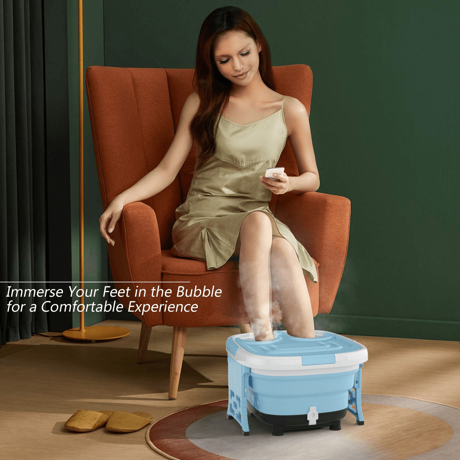Giantex 6 in 1 Foot Spa Bath Massager Collapsible, Pedicure Tub Bath w/Folding Cover, Feet Salon Tub (Blue/Gray) 