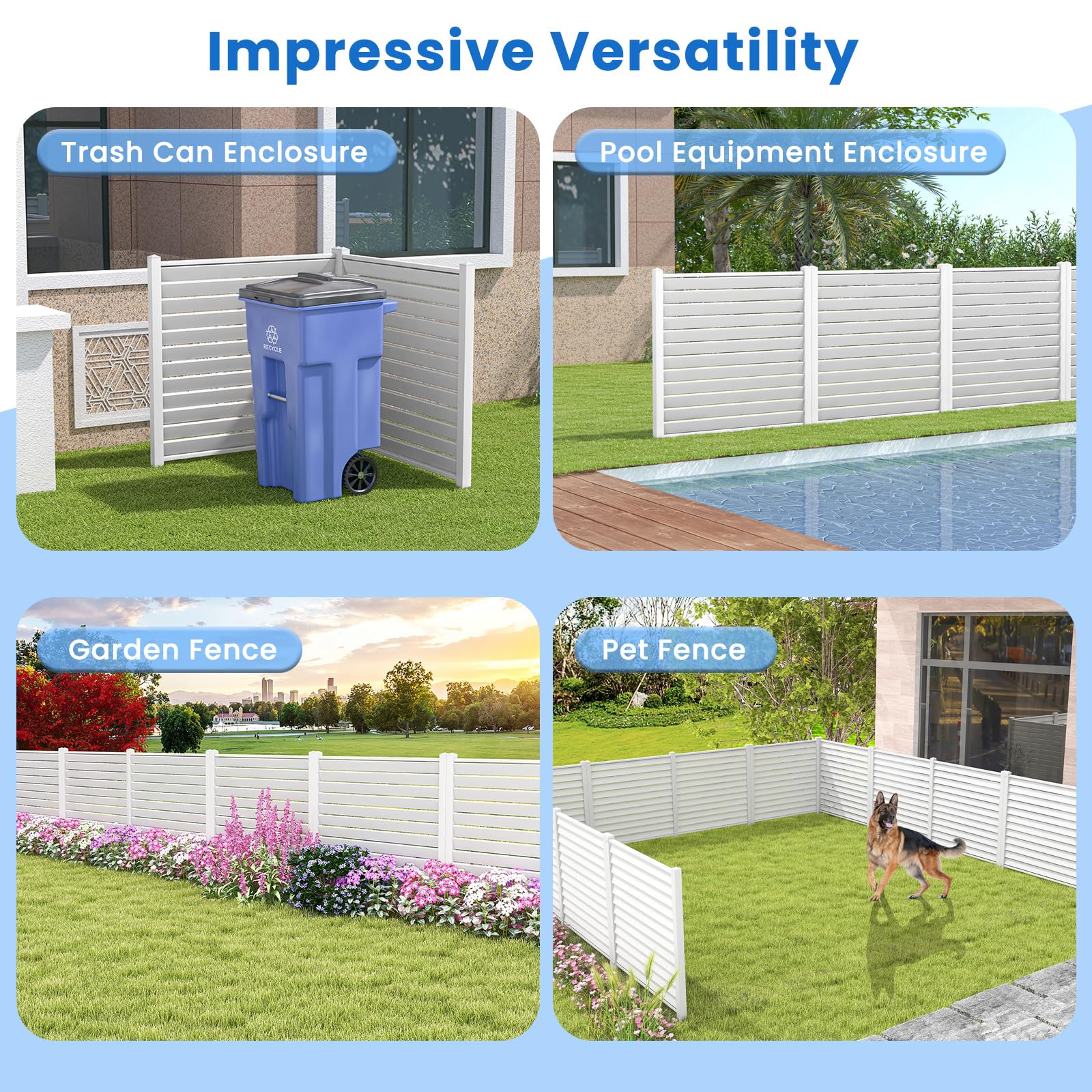 Giantex Air Conditioner Fence 2/4 Panels - 44''W x 45''H Outdoor Privacy Screens with 4 Metal Stakes, Decorative PVC Trash Can Enclosure