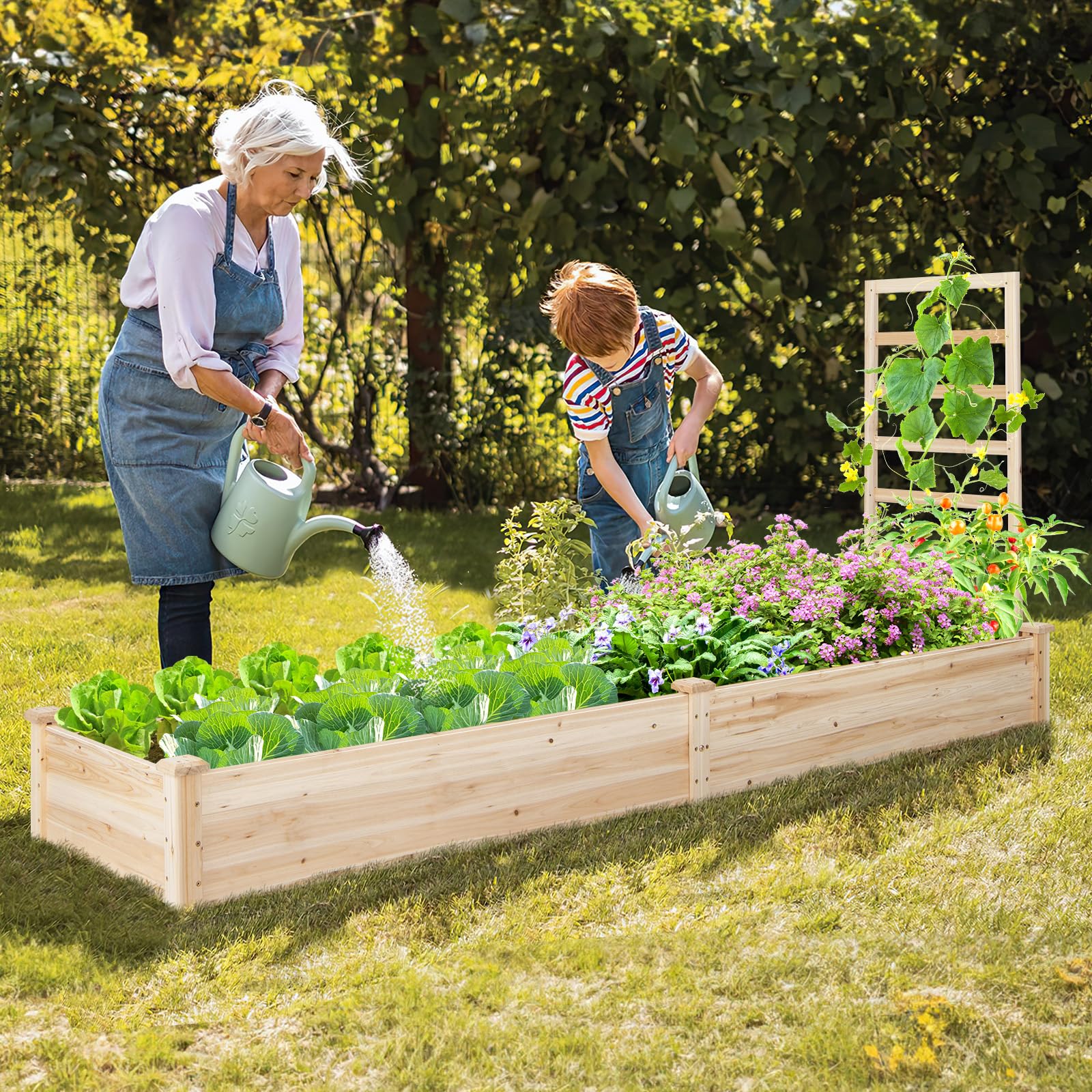 Giantex Raised Garden Bed with Trellis, 93" L x 25" W x 40" H 