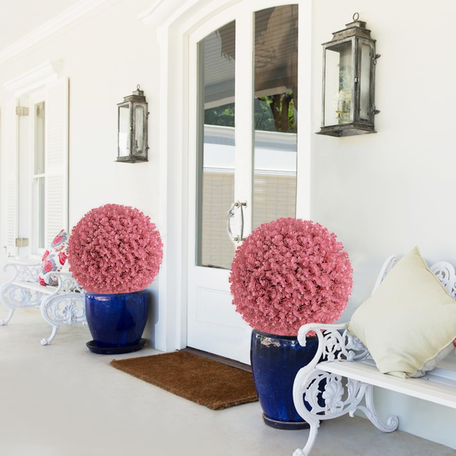 Giantex 2 PCS Artificial Plant Topiary Ball, 17.5'' Pink Faux Eucalyptus Decorative Balls for Wedding Home Decor 