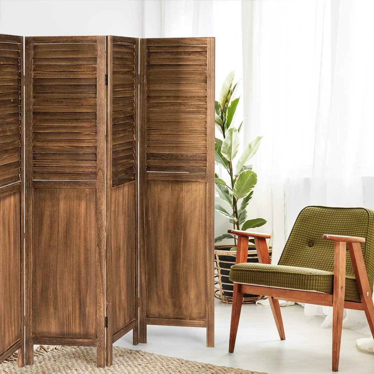 4 Panel 6 ft Wooden Folding Screen Room Divider