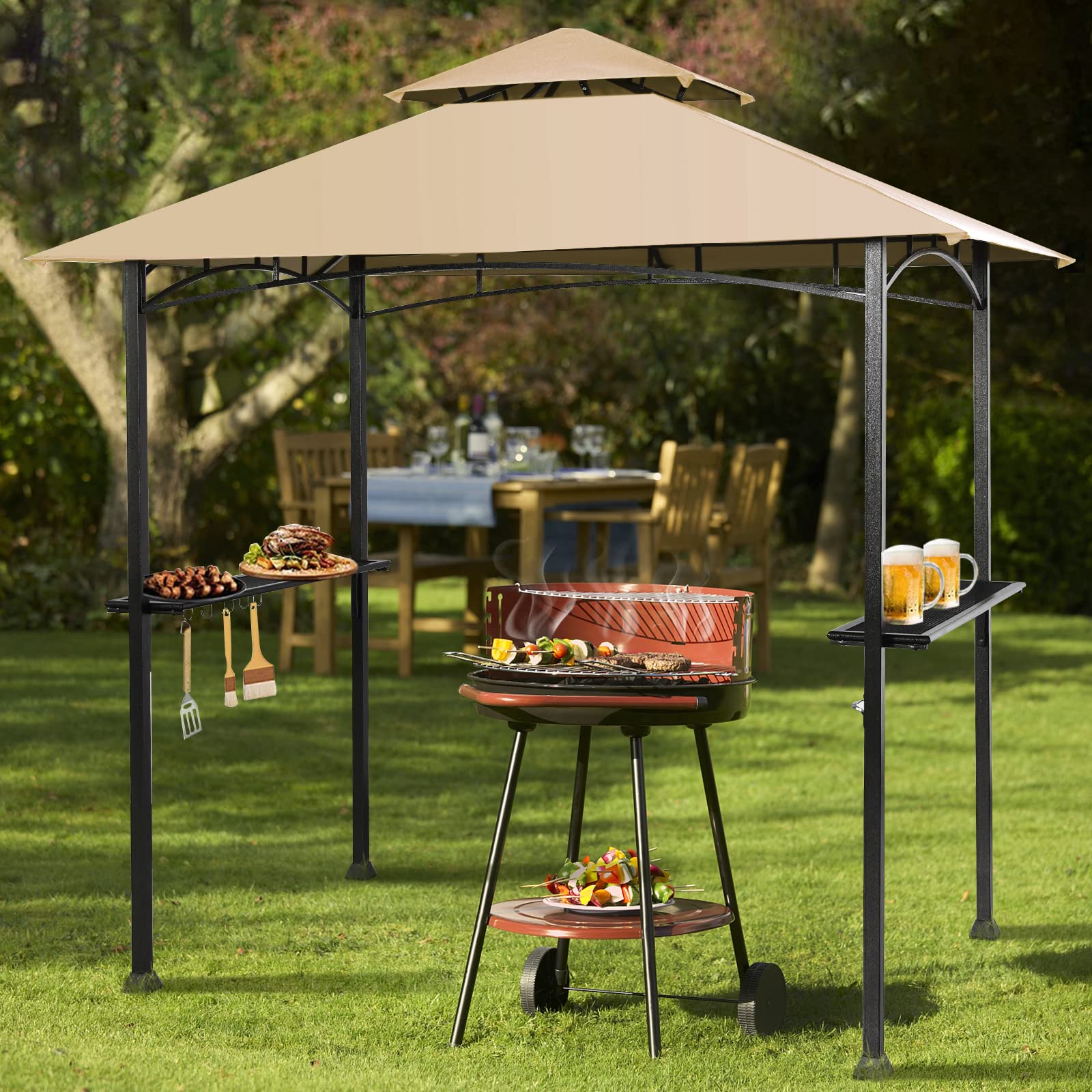 Giantex Grill Gazebo, 8ft x 5ft Grill Station with Canopy, Outdoor Grill Shelter Barbecue Tent