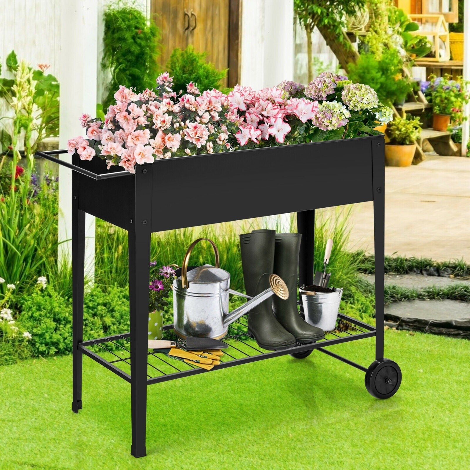 Outdoor Raised Garden Bed on Wheels with Legs 