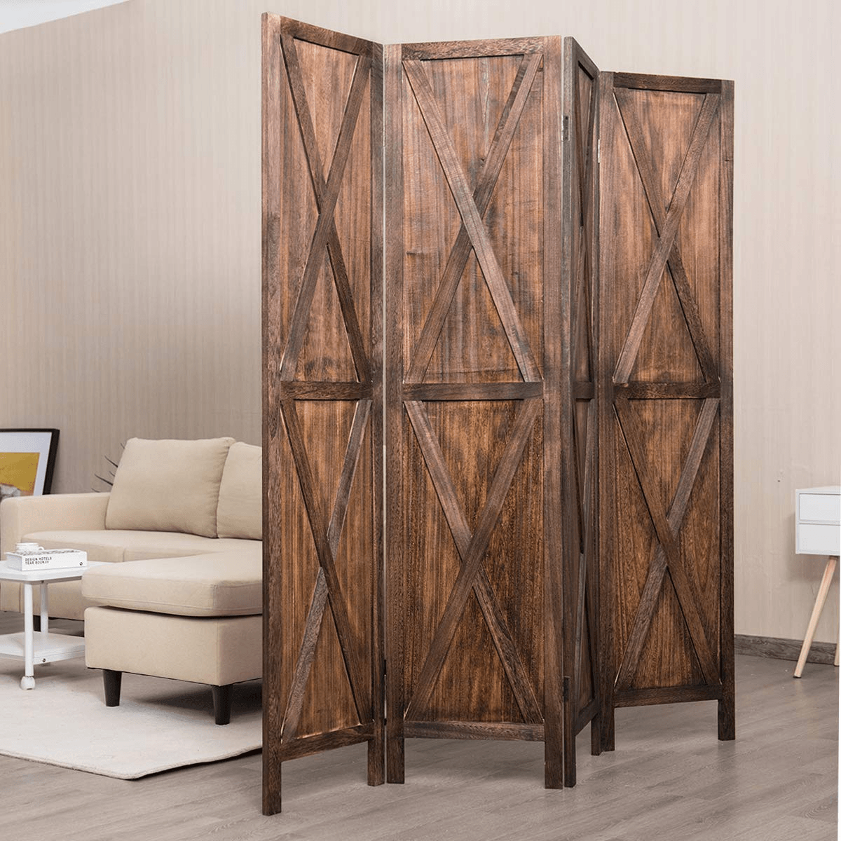 Giantex 4 Panel 5.6 Ft Wood Room Dividers, Freestanding Partition Decorative Screen