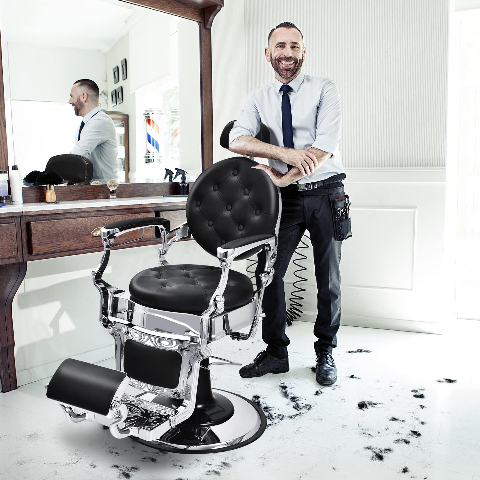 Giantex Vintage Barber Chair, 360-degree Swivel Reclining Salon Chair for Hair Stylist 